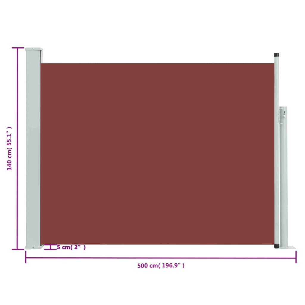 vidaXL sammenrullelig sidemarkise til terrassen 140x500 cm brun