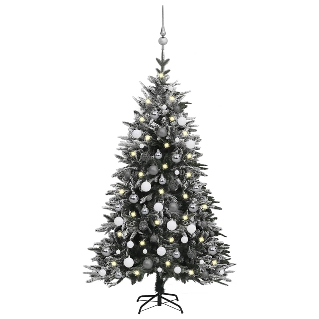 vidaXL kunstigt juletræ med LED og kuglesæt + puddersne PVC PE 120 cm