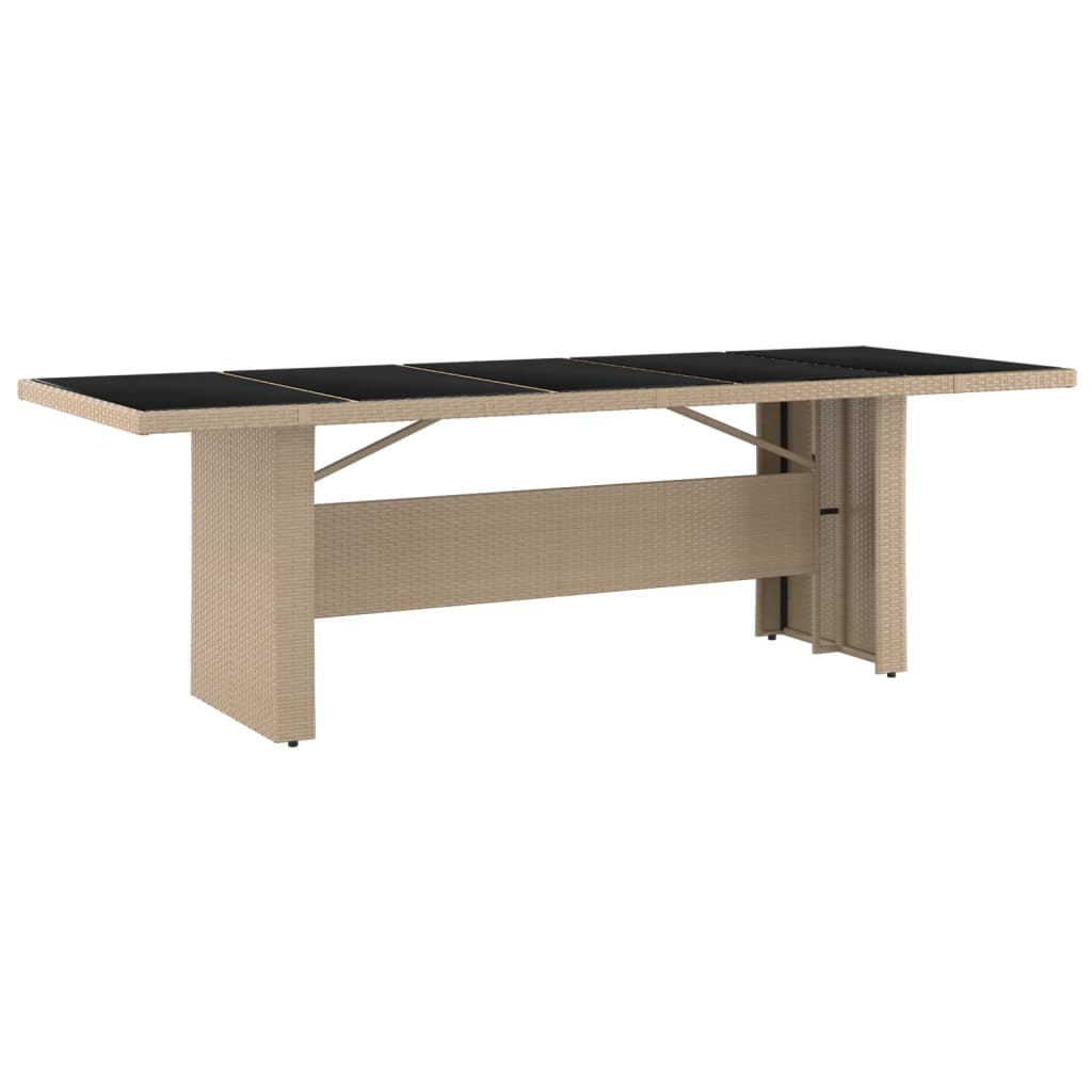 vidaXL havebord med glasbordplade polyrattan og hærdet glas beige