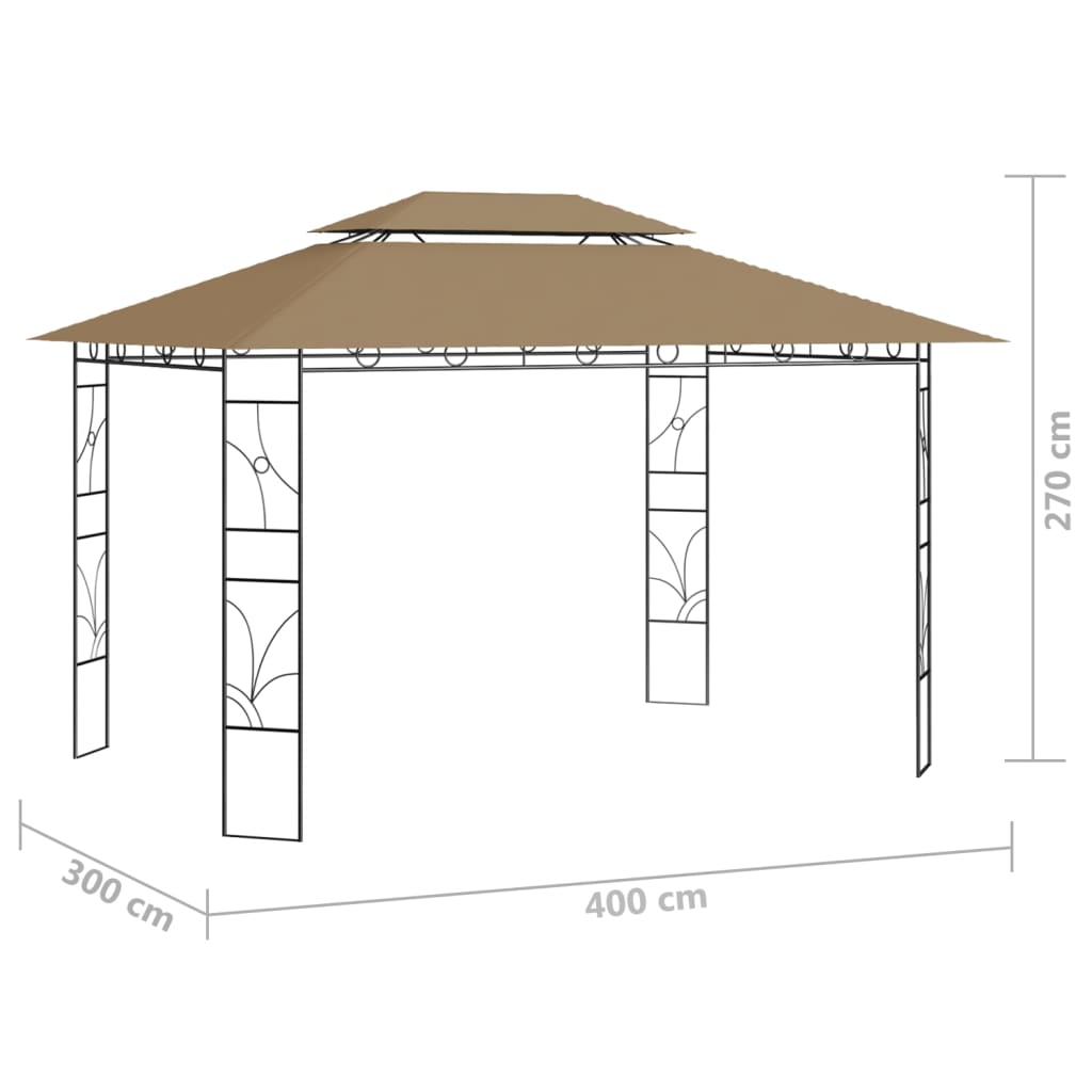 vidaXL pavillon 4x3x2,7 m 160 g/m² gråbrun