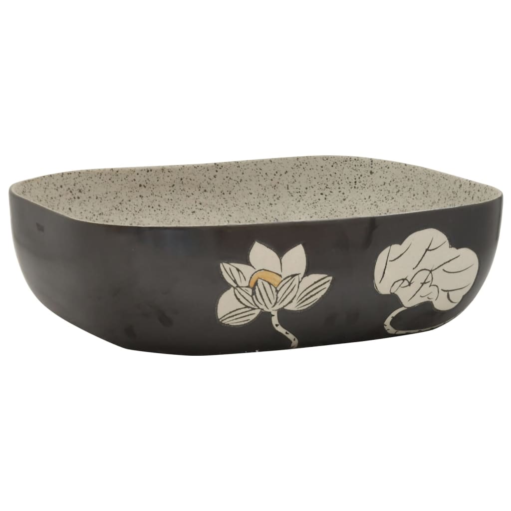 vidaXL håndvask til bord 48x37,5x13,5 cm rektangulær keramik grå sort