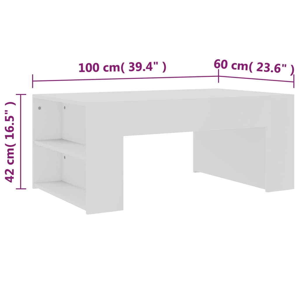 vidaXL sofabord 100x60x42 cm konstrueret træ hvid