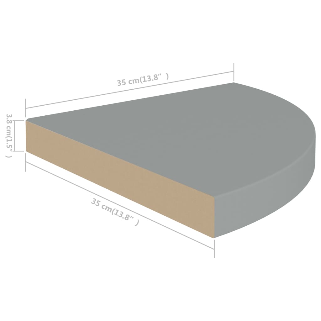 vidaXL hjørnehylde 35x35x3,8 cm MDF grå
