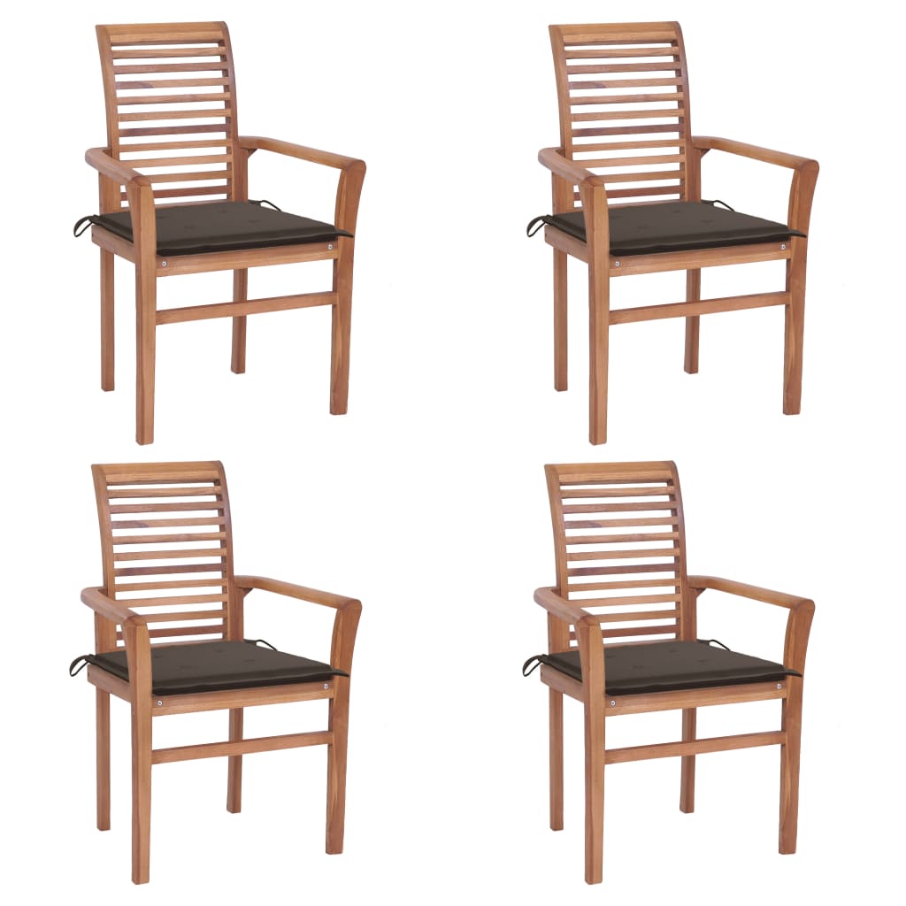 vidaXL spisebordsstole 4 stk. med gråbrune hynder massivt teaktræ