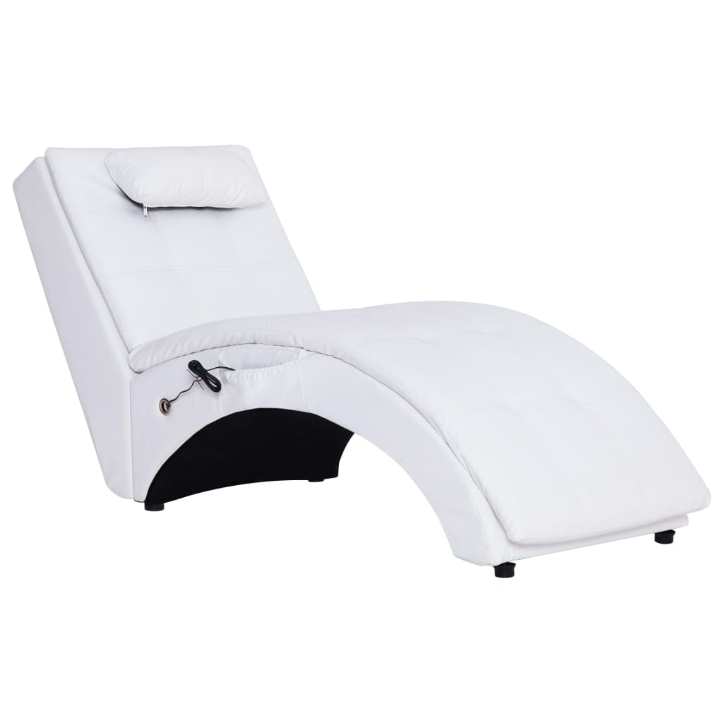 vidaXL massagechaiselong med pude hvid kunstlæder