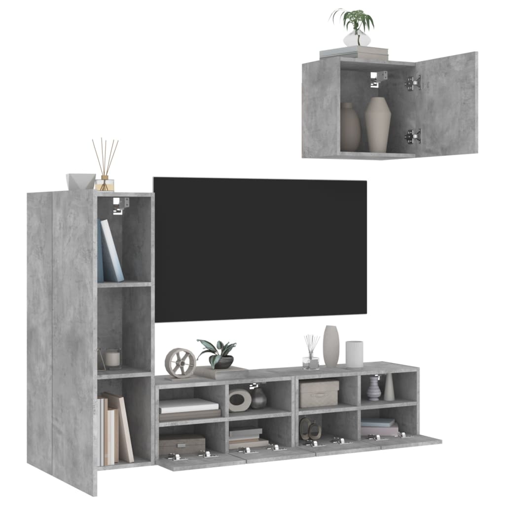 vidaXL tv-møbel til væg 4 dele konstrueret træ betongrå