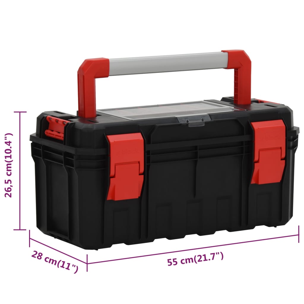 vidaXL værktøjskasse 55x28x26,5 cm sort og rød