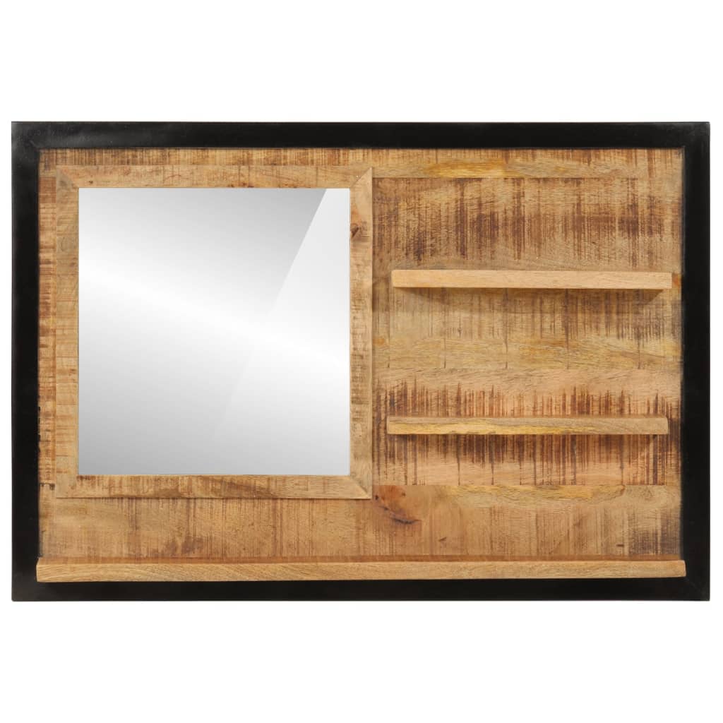 vidaXL spejl med hylder 80x8x55 cm glas og massivt mangotræ
