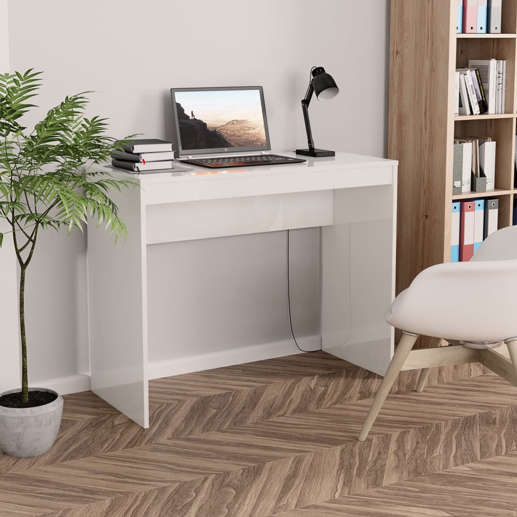 vidaXL skrivebord 90x40x72 cm konstrueret træ hvid højglans