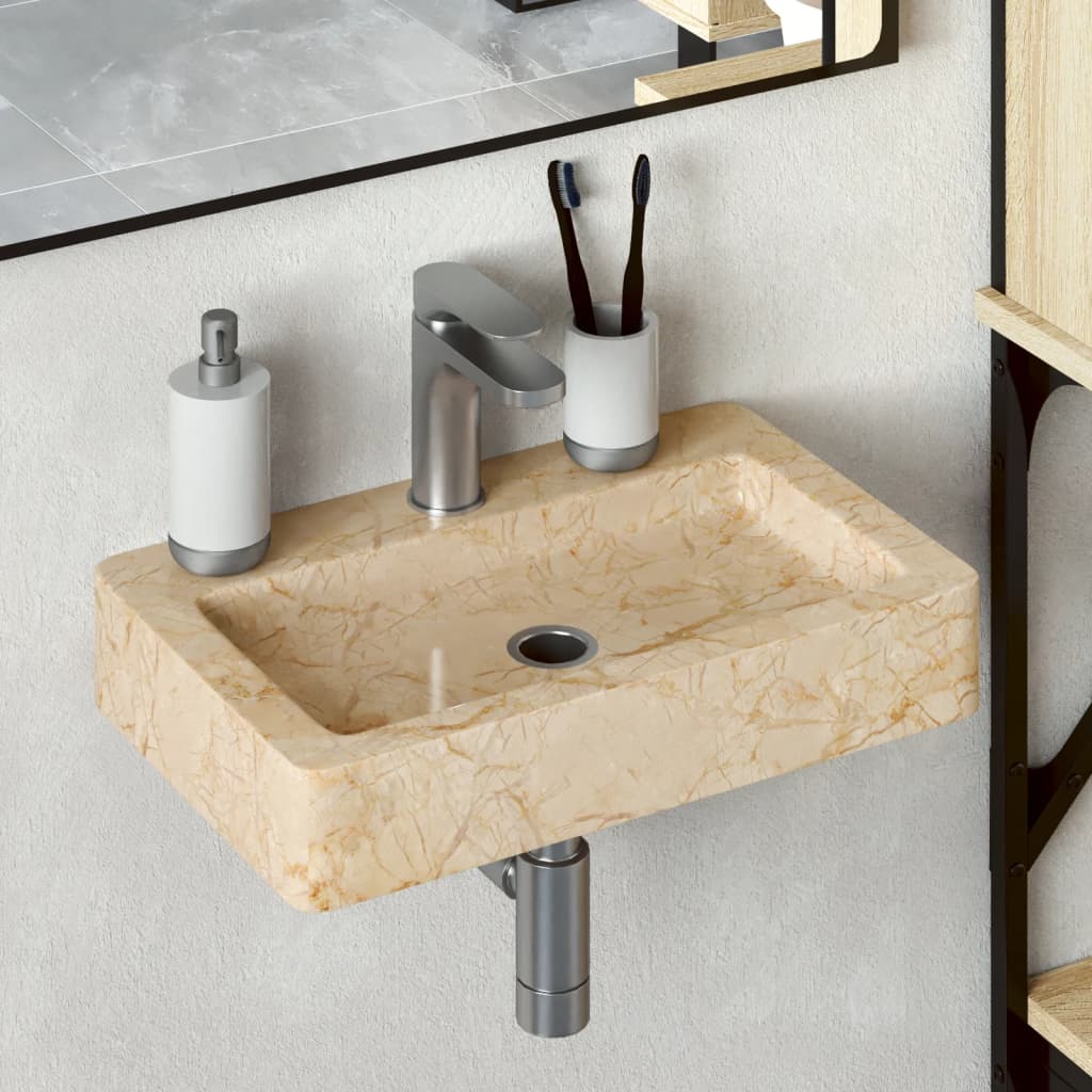 vidaXL væghængt håndvask 38x24x6,5 cm marmor cremefarvet