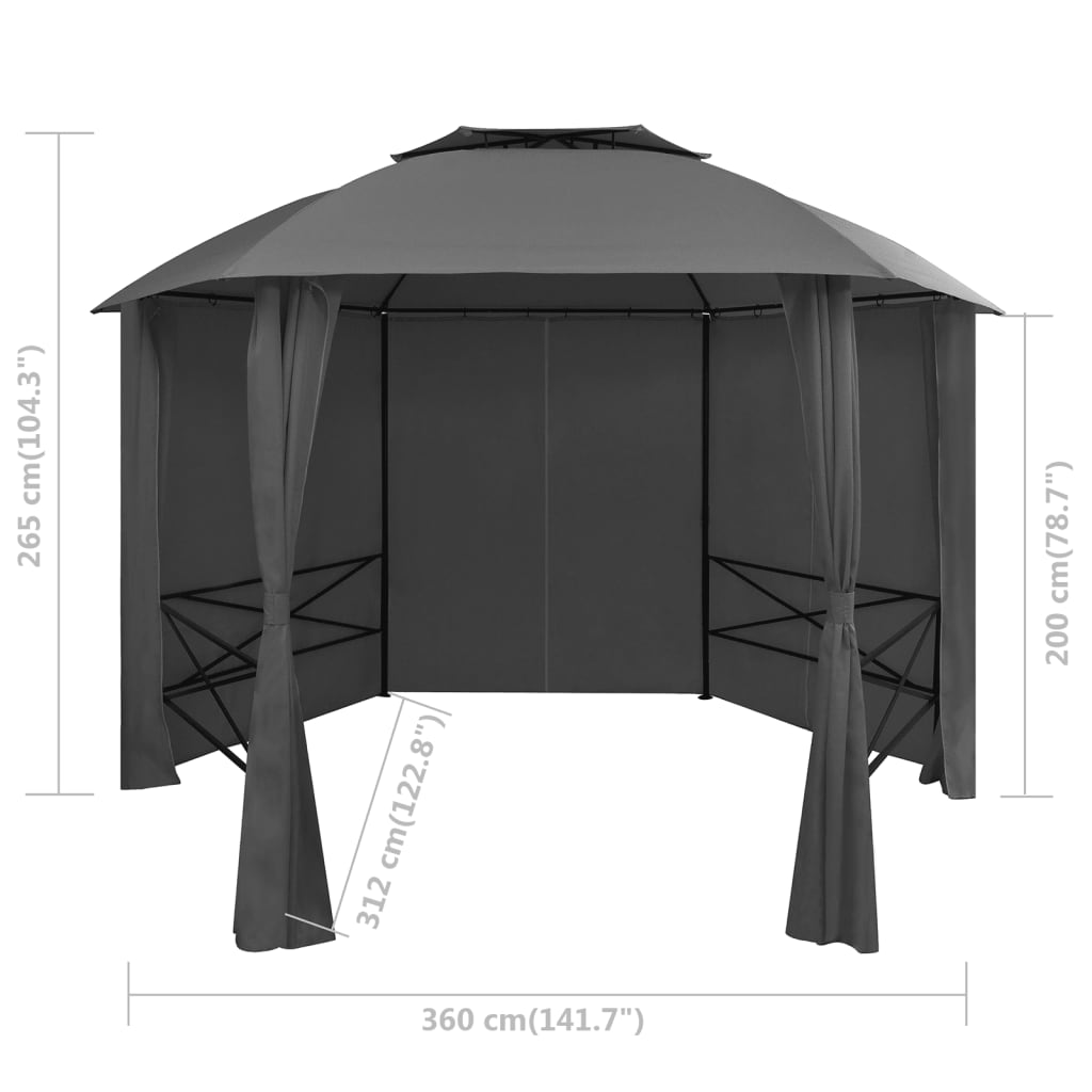 vidaXL havebaldakin pavillontelt med gardiner sekskantet 360x265 cm