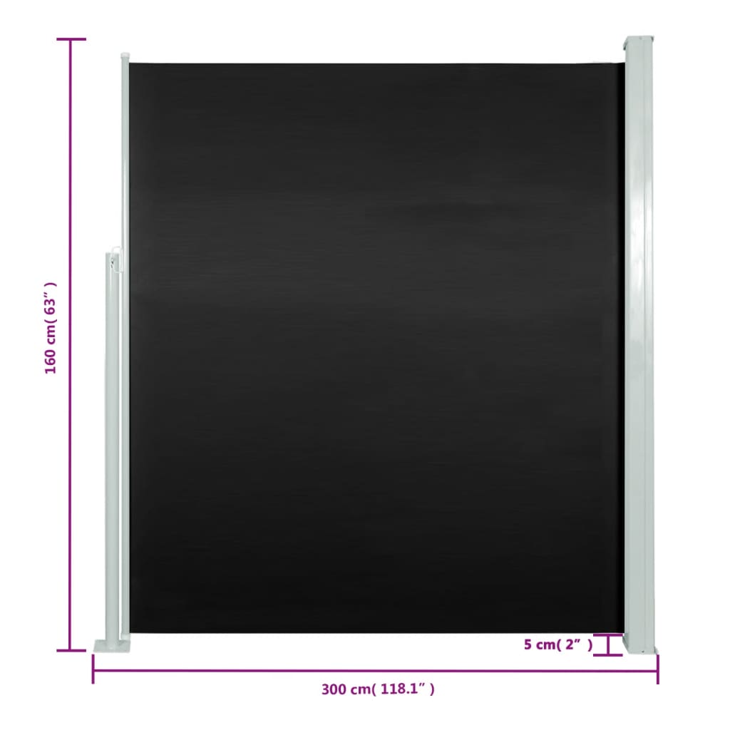 vidaXL sammenrullelig sidemarkise til terrassen 160 x 300 cm sort
