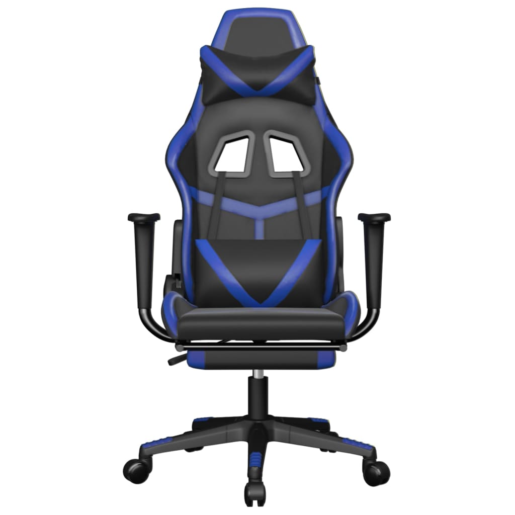 vidaXL gamingstol med fodstøtte kunstlæder sort og blå