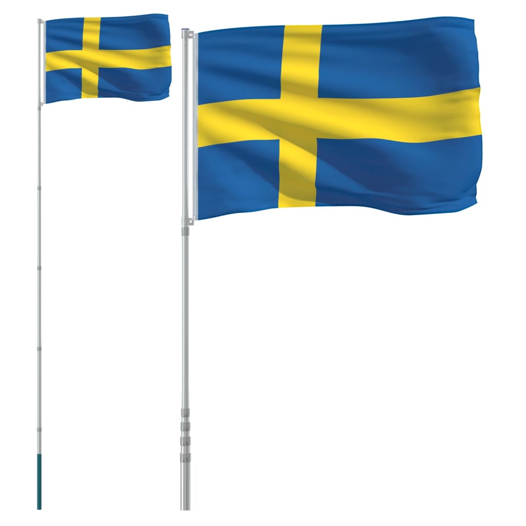 vidaXL Sverige flag og flagstang 5,55 m aluminium