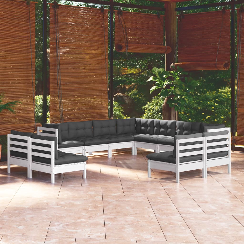 vidaXL loungesæt til haven 11 dele med hynder massivt fyrretræ hvid