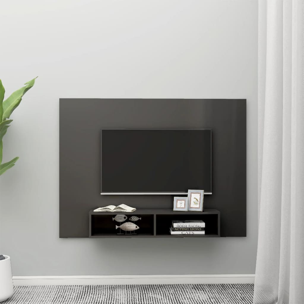 vidaXL væghængt tv-skab 135x23,5x90 cm spånplade grå højglans