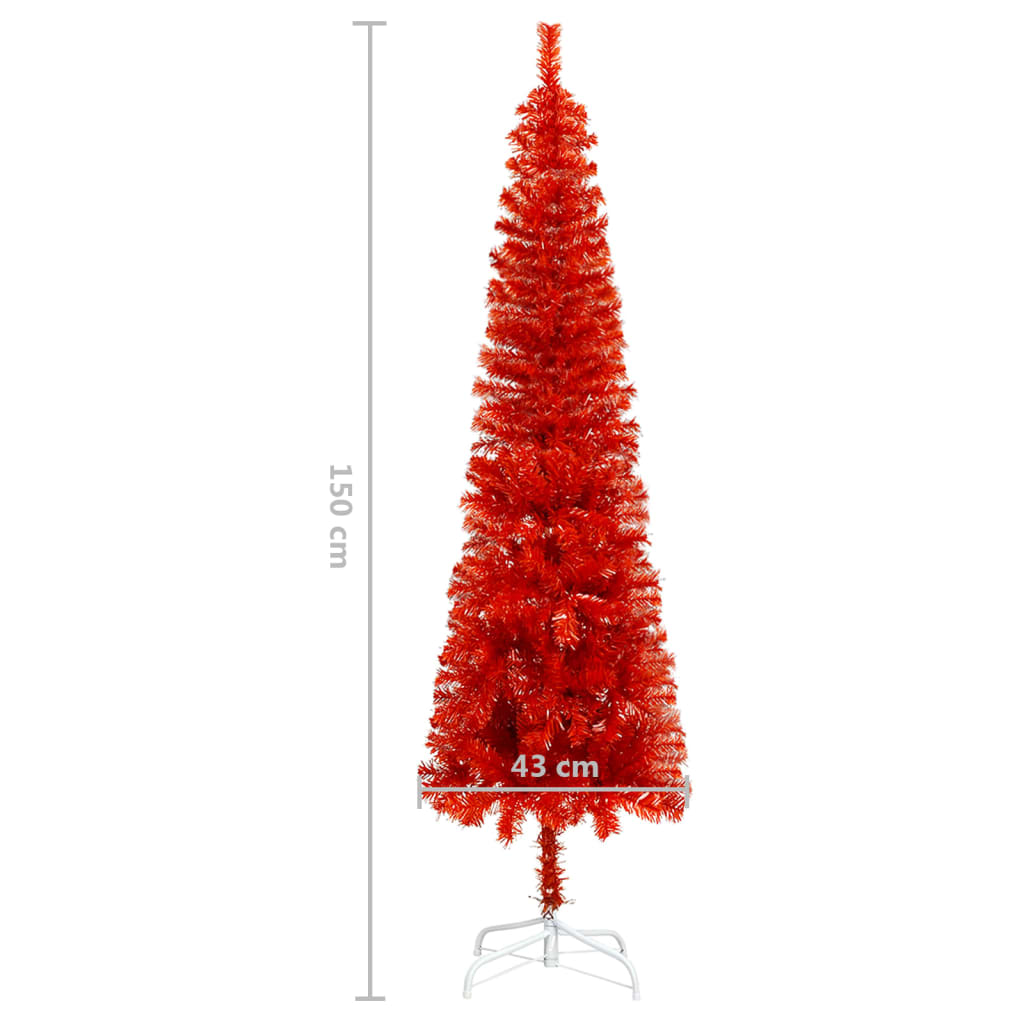 vidaXL kunstigt smalt juletræ med lys og kuglesæt 150 cm rød