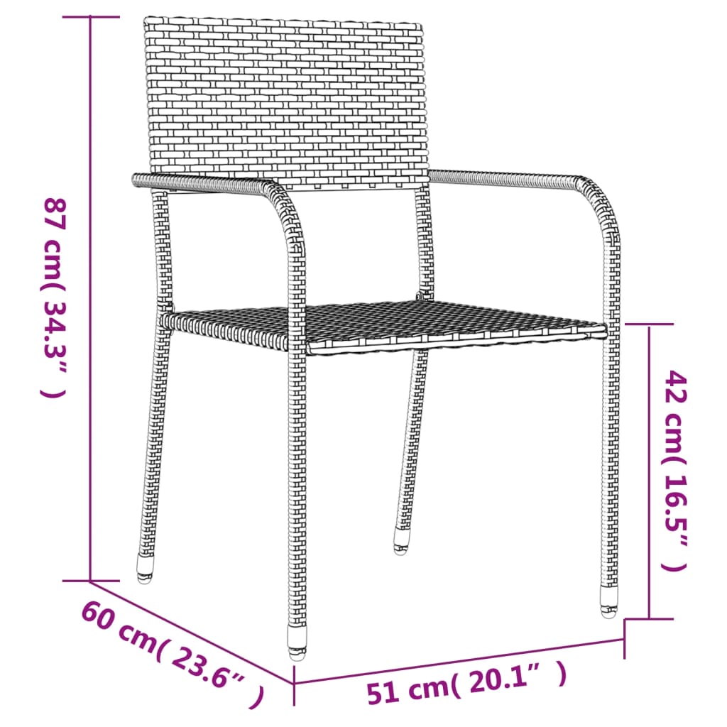 vidaXL spisebordssæt til haven 3 dele polyrattan og stål grå og sort