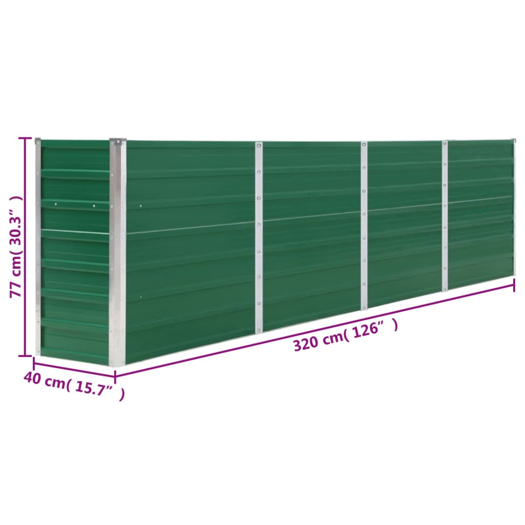 vidaXL hævet havebed 320 x 40 x 77 cm galvaniseret stål grøn