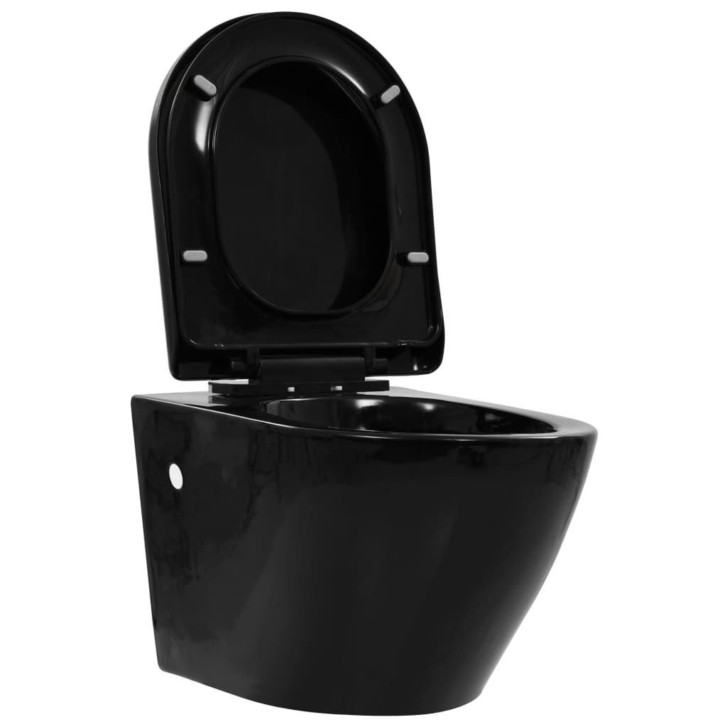 vidaXL væghængt toilet med skjult cisterne keramisk sort