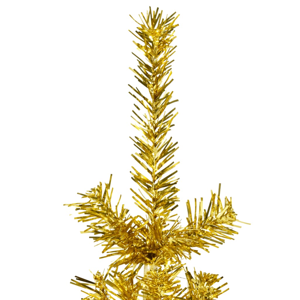 vidaXL kunstigt halvt juletræ med juletræsfod 120 cm smalt guldfarvet