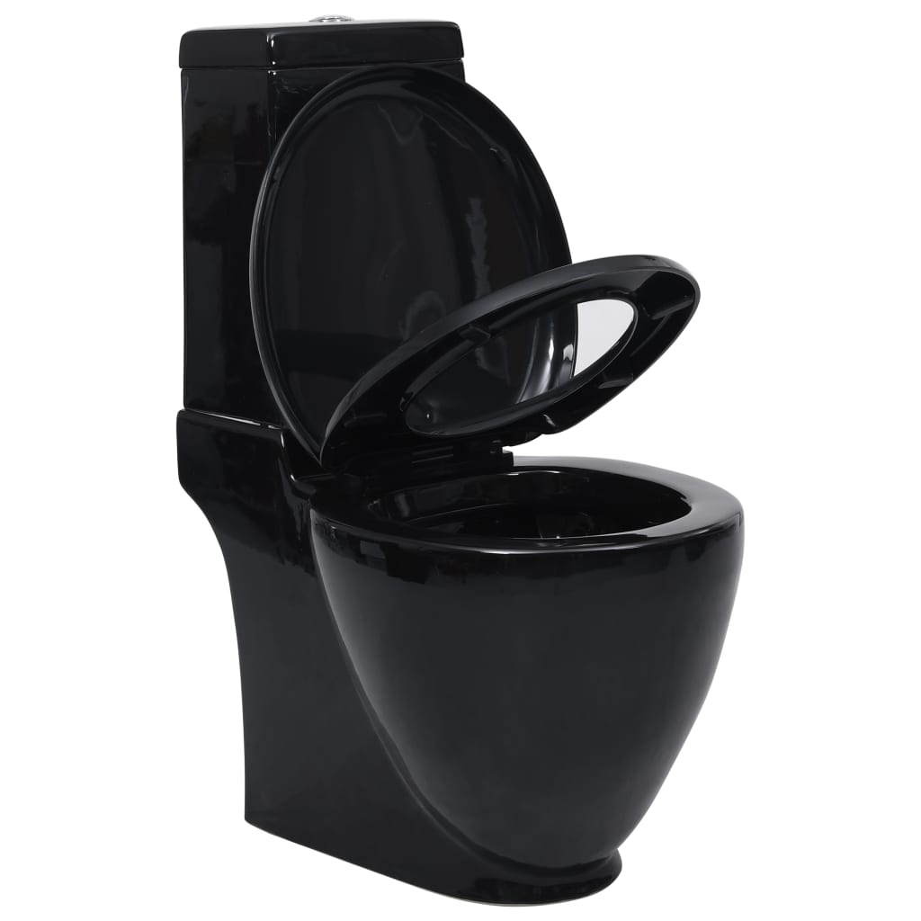vidaXL keramisk toilet afløb i bunden rund sort