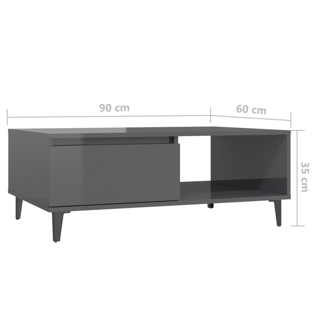 vidaXL sofabord 90x60x35 cm spånplade grå højglans