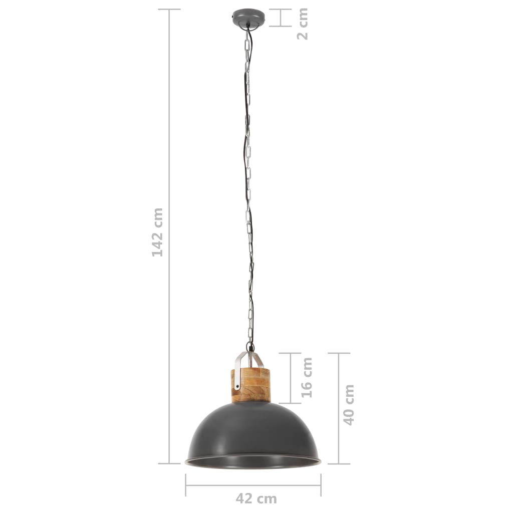 vidaXL industriel hængelampe 42 cm rund E27 massivt mangotræ grå