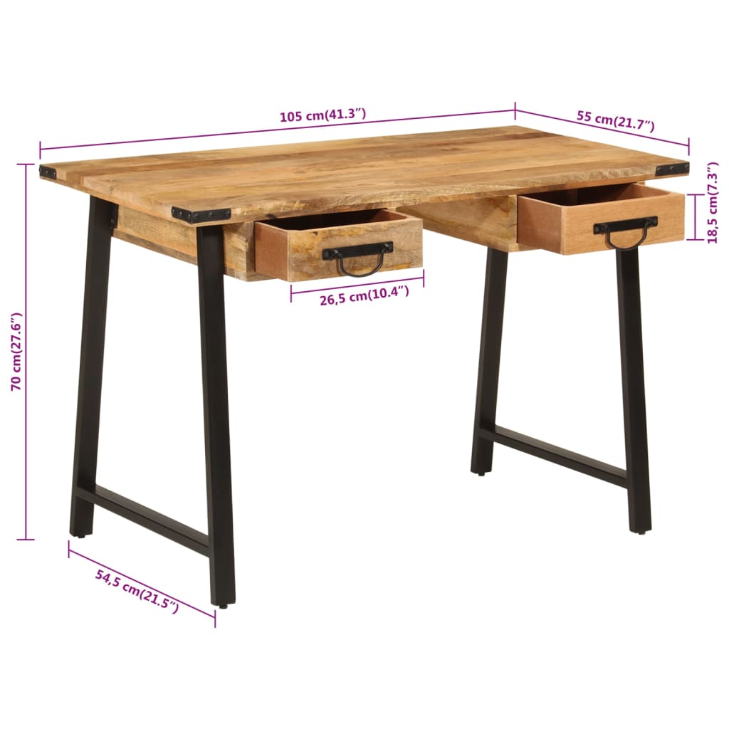 vidaXL skrivebord med skuffer 105x55x70 cm massivt mangotræ og jern
