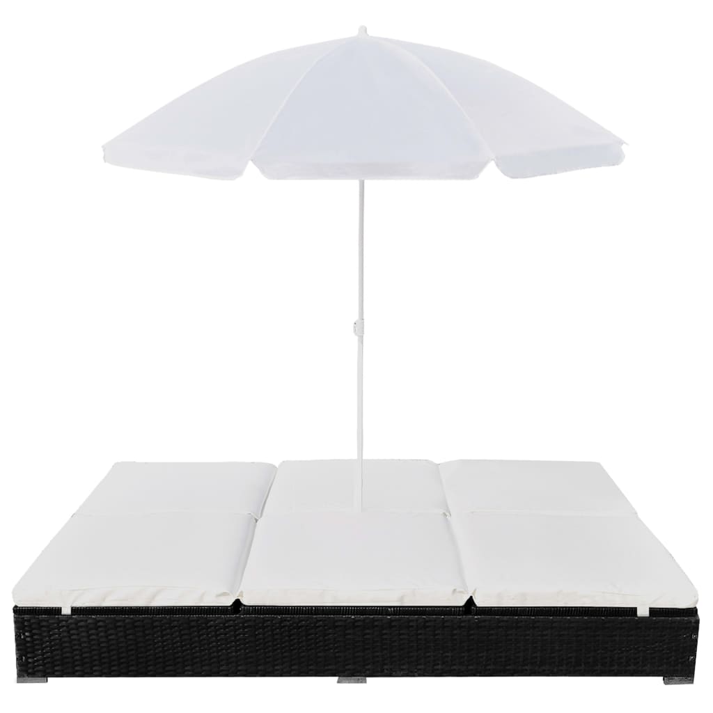 vidaXL loungeseng med parasol polyrattan sort