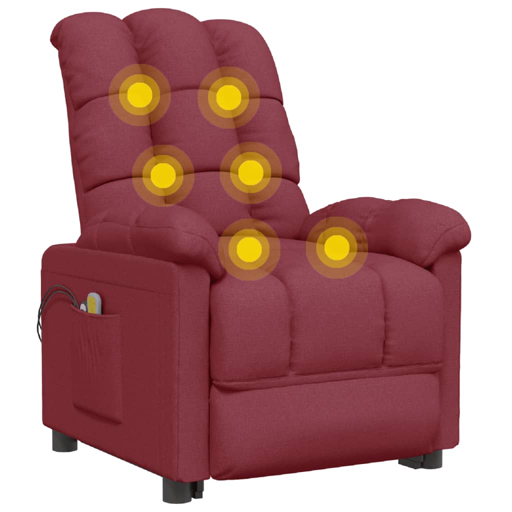 vidaXL løftestol med massagefunktion stof vinrød