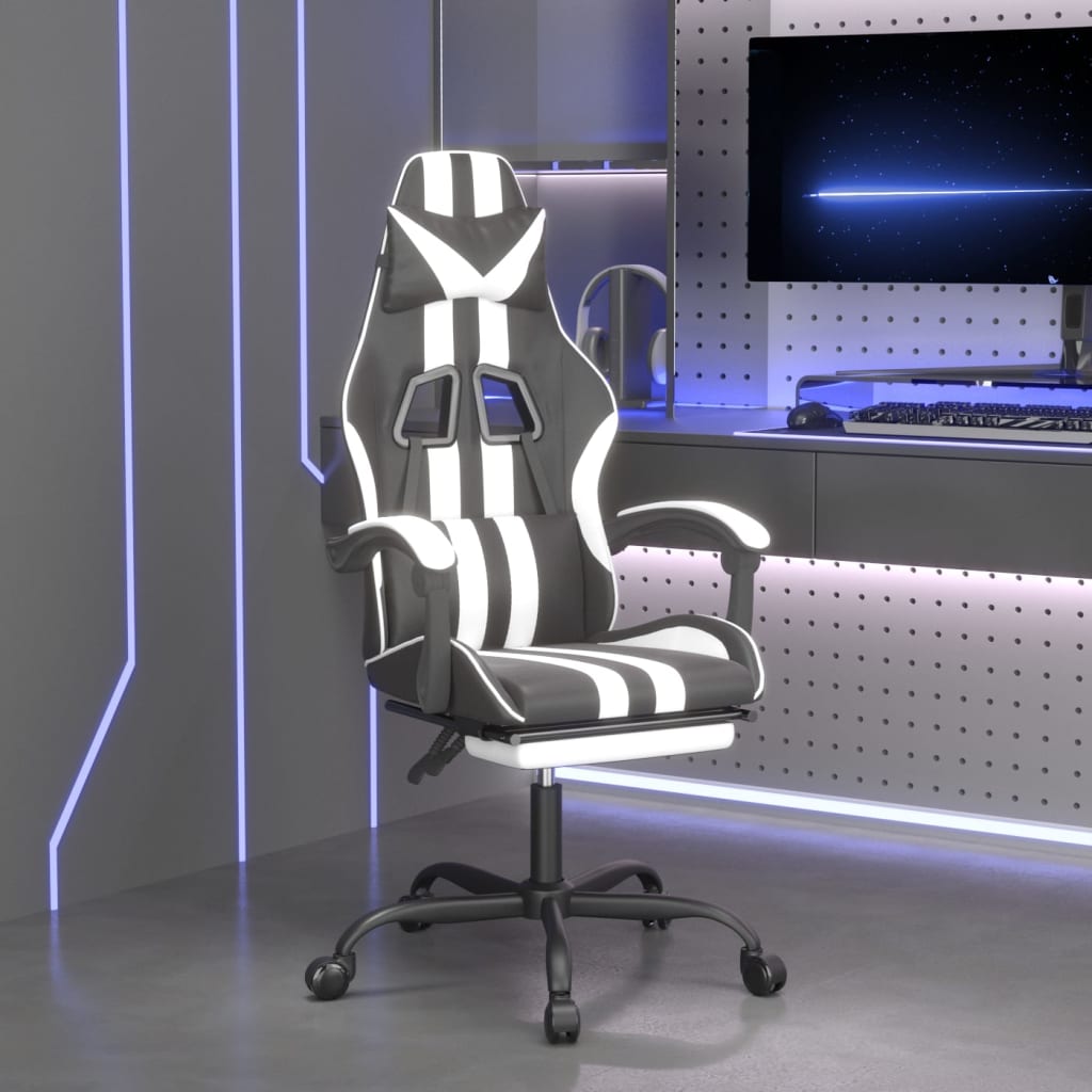 vidaXL gamingstol med fodstøtte kunstlæder sort og hvid