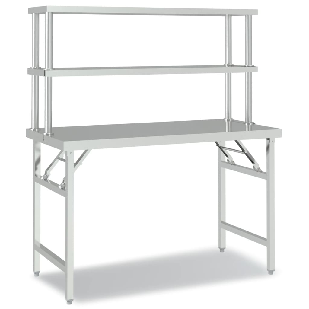 vidaXL køkkenbord med tophylde 120x60x145 cm rustfrit stål