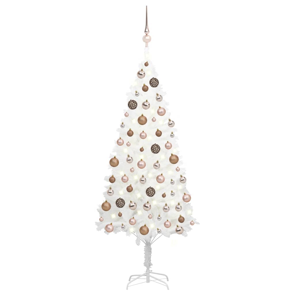 vidaXL kunstigt juletræ med lys og kuglesæt 180 cm hvid