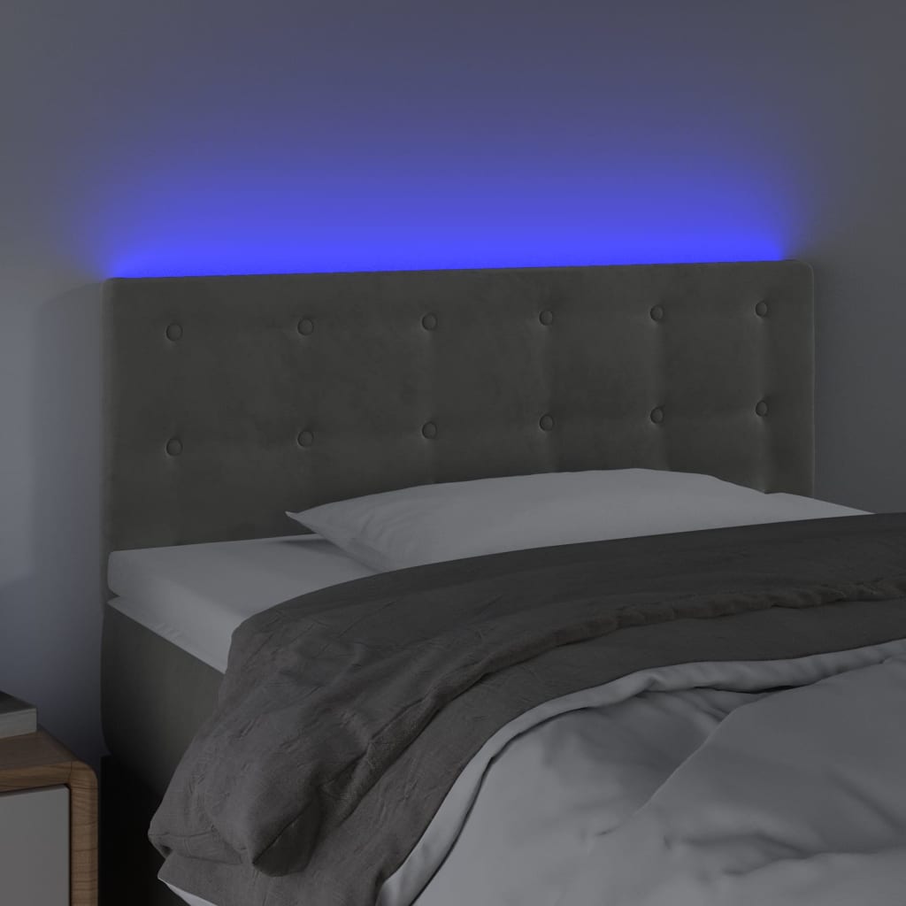 vidaXL sengegavl med LED-lys 90x5x78/88 cm fløjl lysegrå