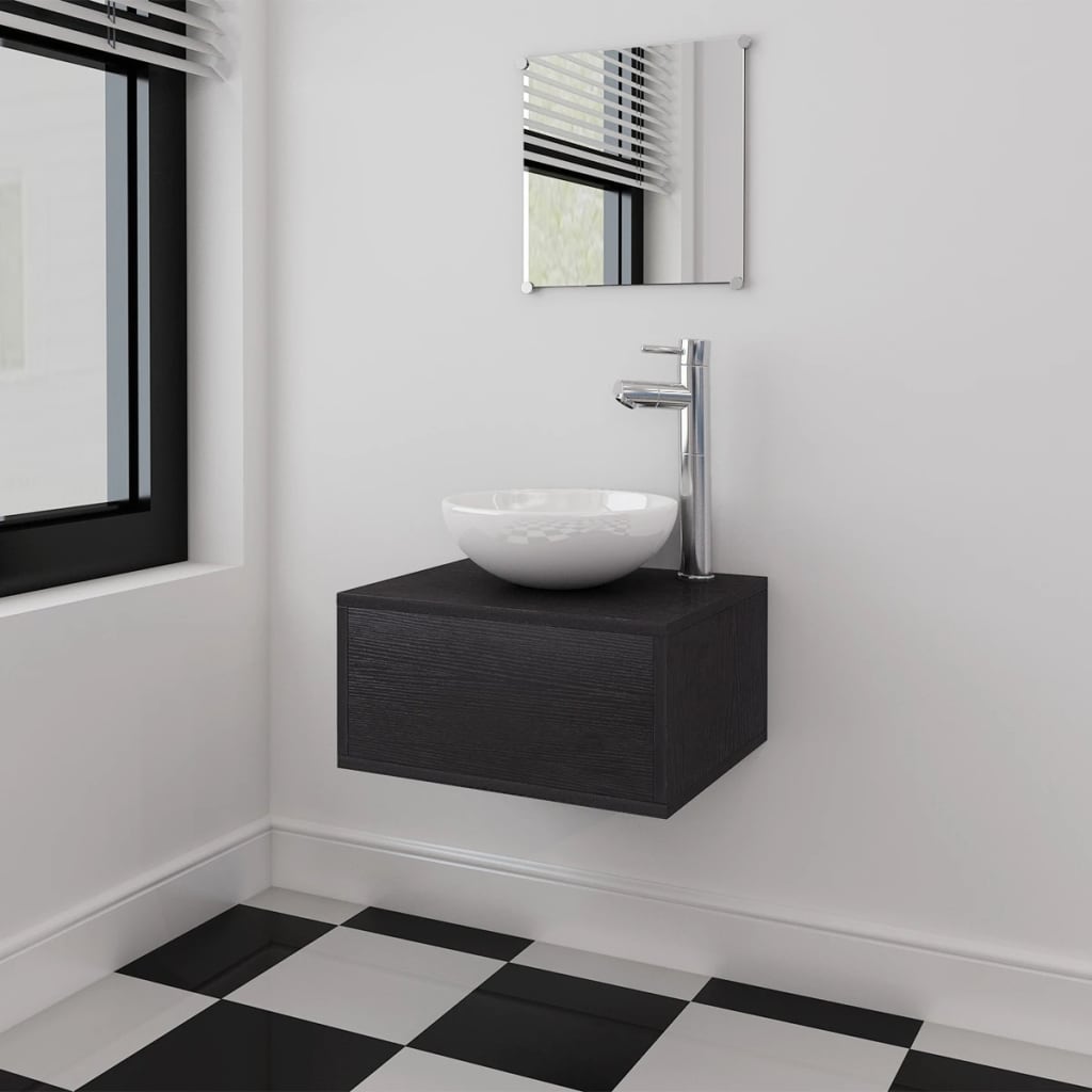 vidaXL sæt med badeværelsesmøbler og håndvask 3 dele sort