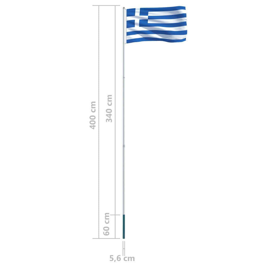 vidaXL Grækenland flag og flagstang 4 m aluminium