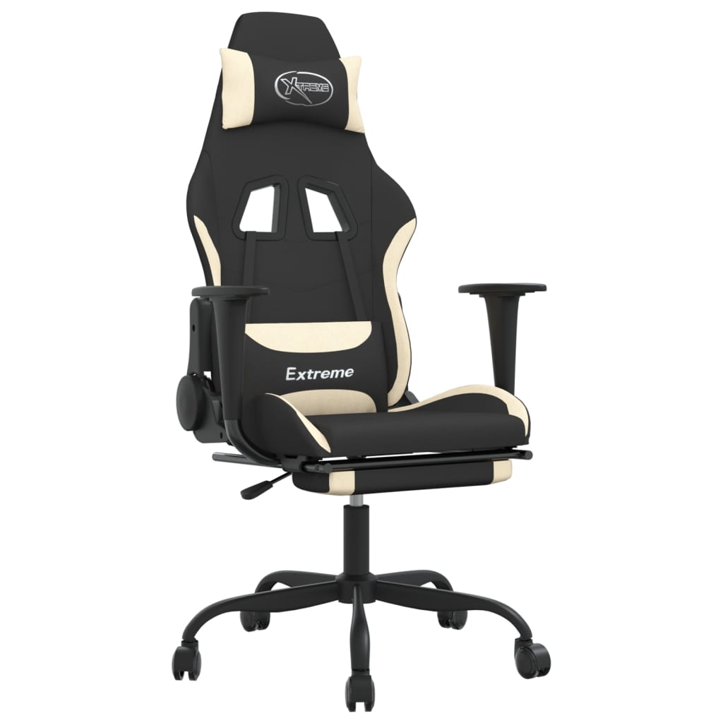 vidaXL gamingstol med fodstøtte stof sort og Cremefarvet