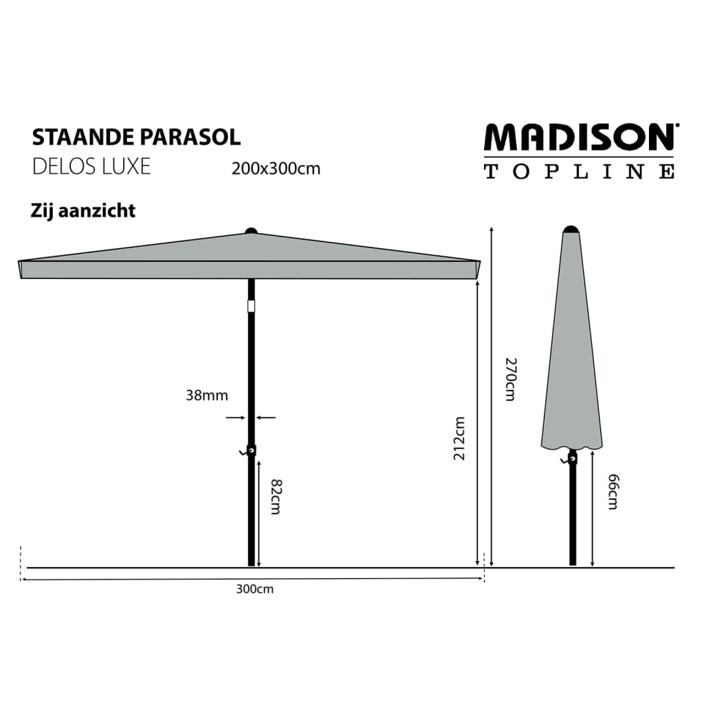 Madison parasol Delos Luxe 300x200 cm gråbrun PAC5P015