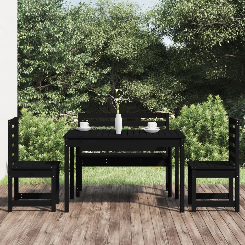 vidaXL spisebordssæt til haven 4 dele massivt fyrretræ sort