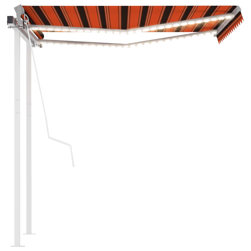 vidaXL markise m. LED + vindsensor 3x2,5 m automatisk orange og brun