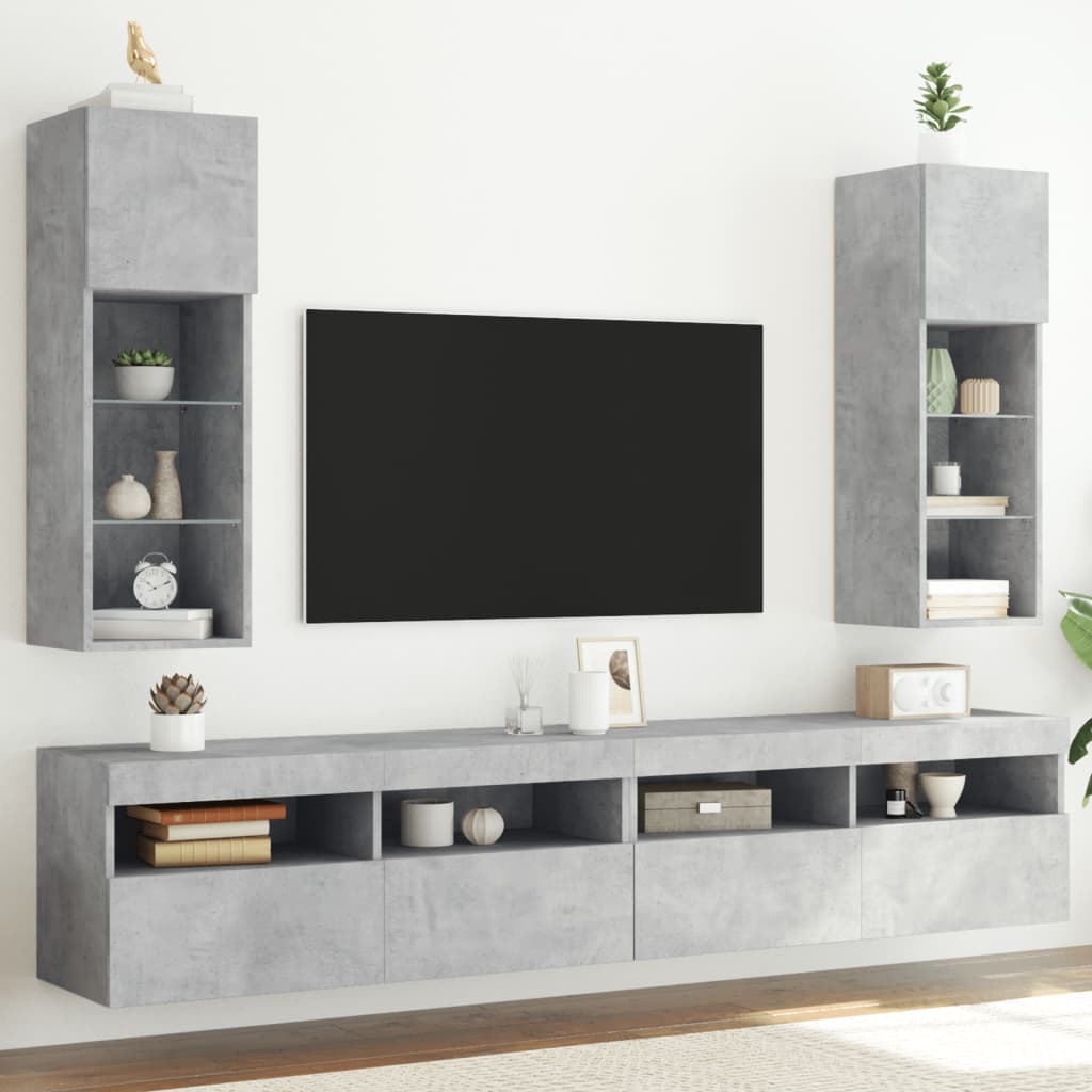 vidaXL tv-borde 2 stk. med LED-lys 30,5x30x90 cm betongrå