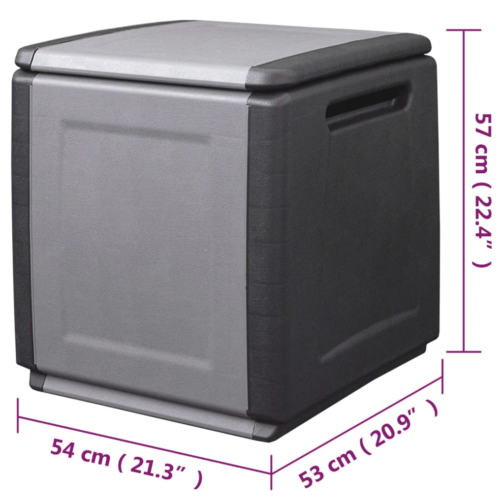 vidaXL opbevaringsboks til haven 54x53x57 cm 130 l mørkegrå og sort