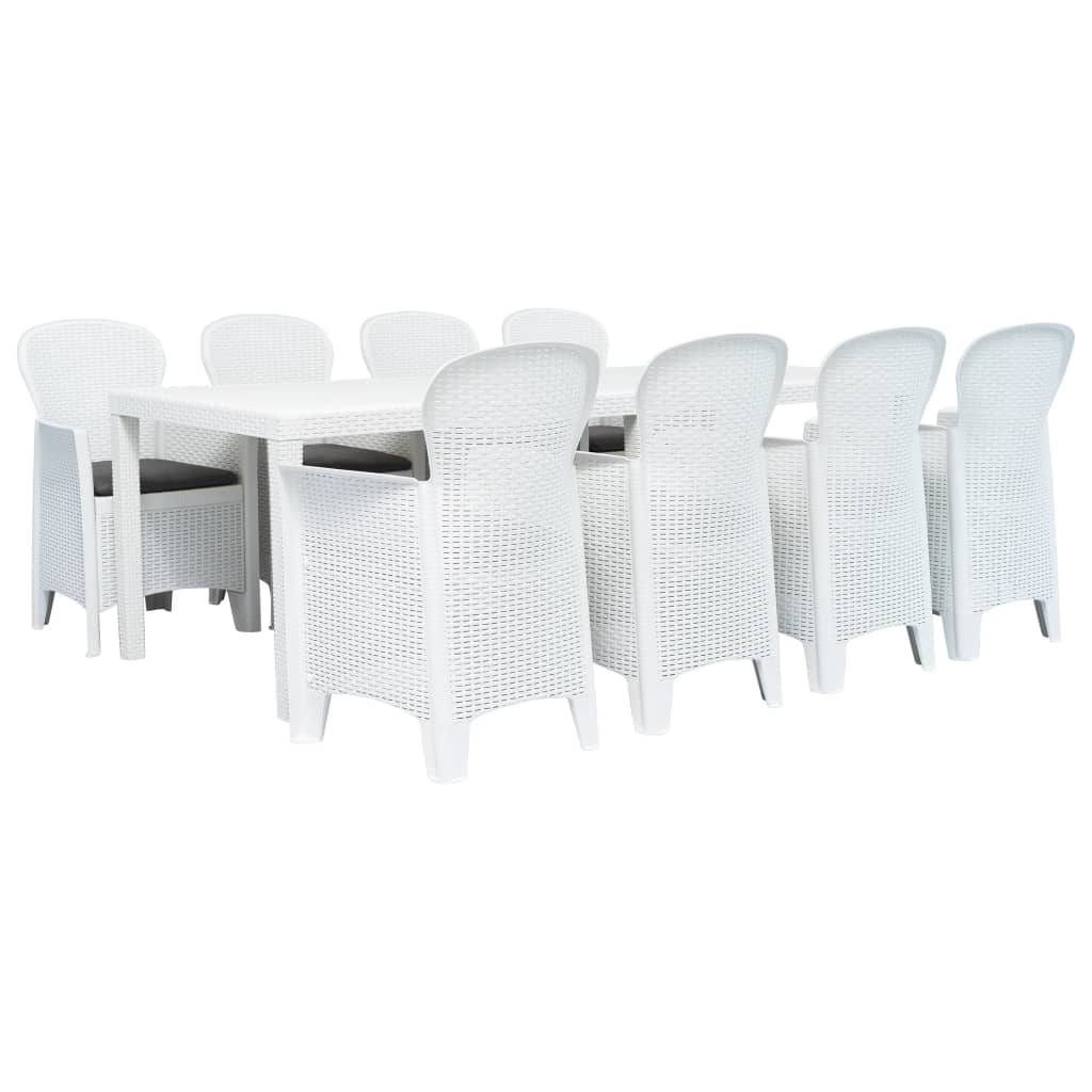 vidaXL udendørs spisebordssæt 9 dele plastik hvid rattanlook