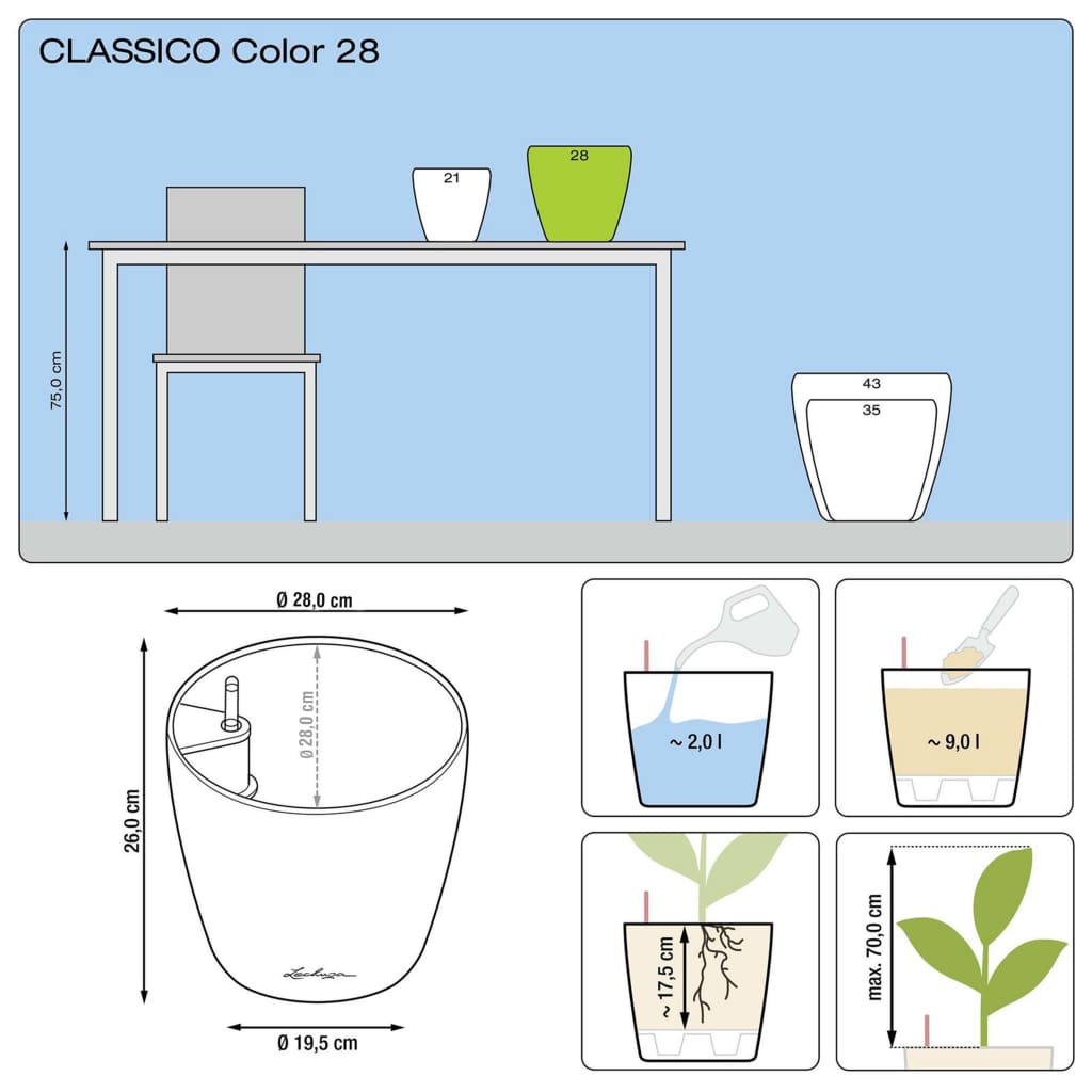 LECHUZA plantekrukke Classico Color 28 ALL-IN-ONE skifergrå 13204