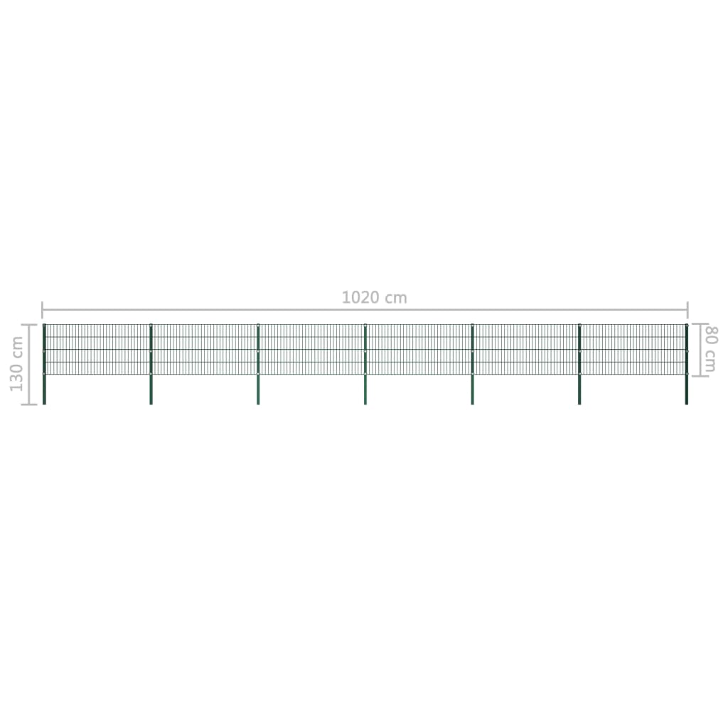 vidaXL hegnspanel med stolper 10,2 x 0,8 m jern grøn
