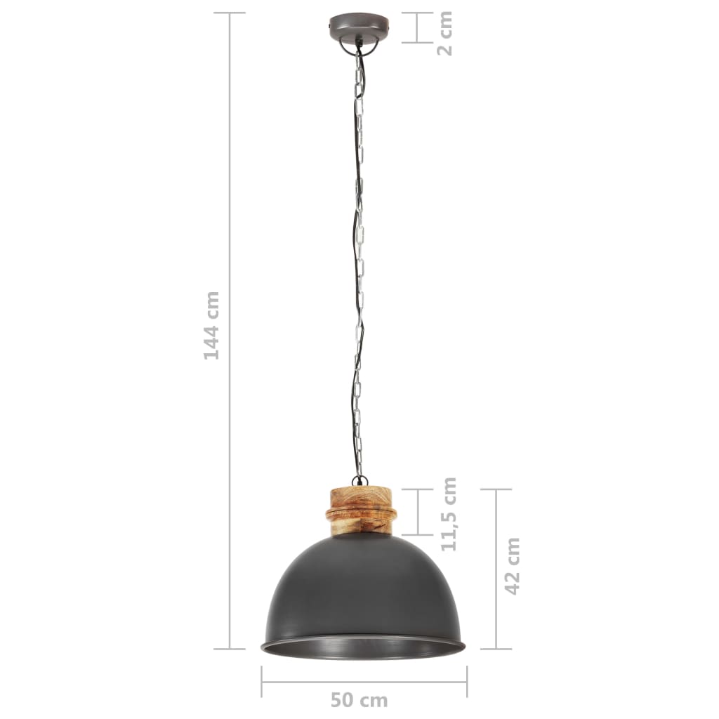 vidaXL industriel hængelampe 50 cm rund E27 massivt mangotræ grå