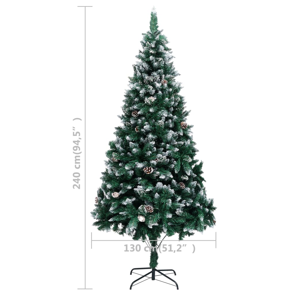 vidaXL juletræ med lys + julekugler og grankogler 240 cm