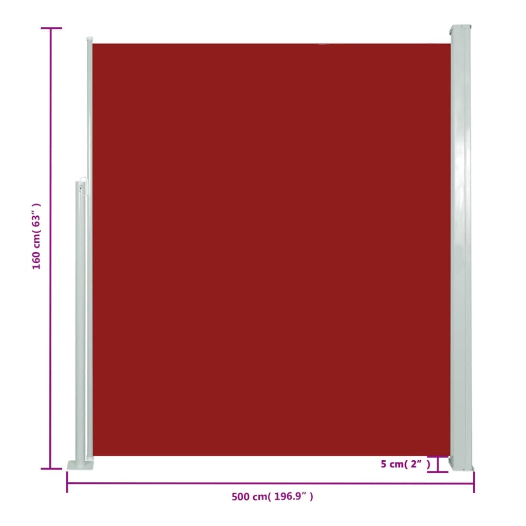 vidaXL sammenrullelig sidemarkise 160 x 500 cm rød