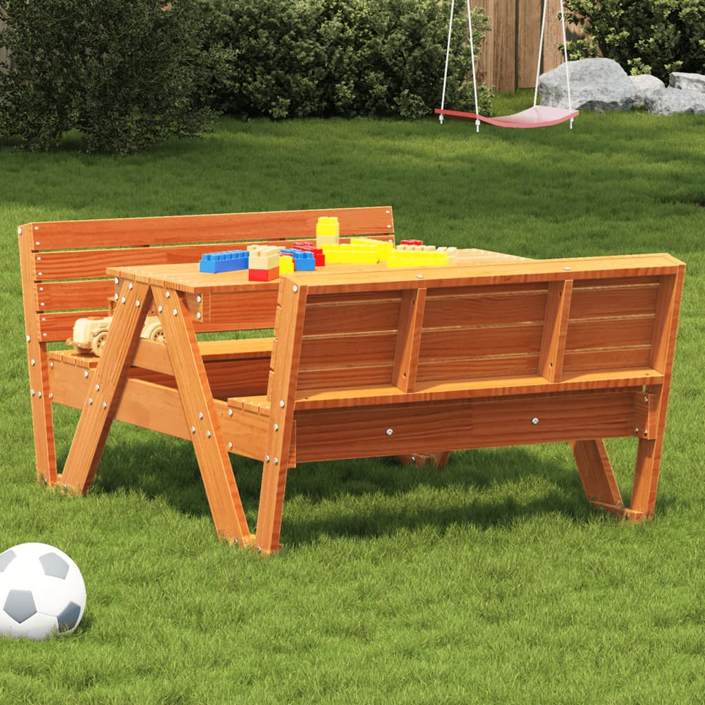 vidaXL picnicbord til børn 88x122x58 cm massivt fyrretræ brun